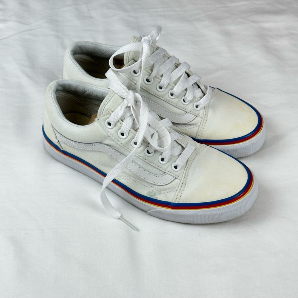 Vans Old Skool Rainbow Foxing True White Sneakers Unisex Women's Sz 6.5